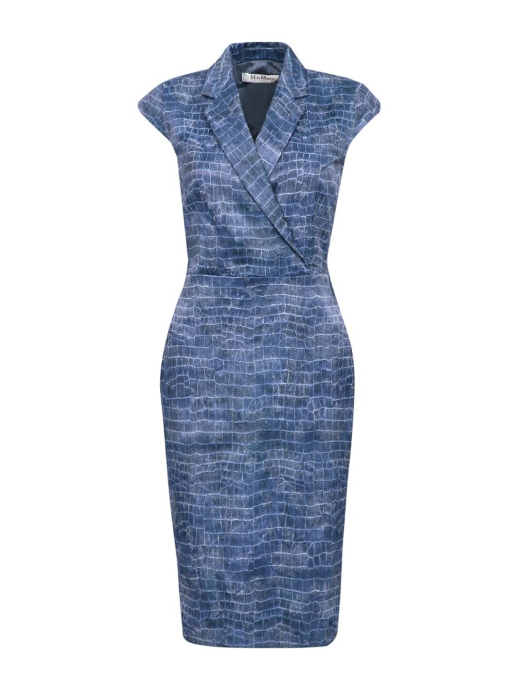 Max Mara "Nichols" Croc Embossed Collared Sheath Dress | Blue | Size US 4 Small